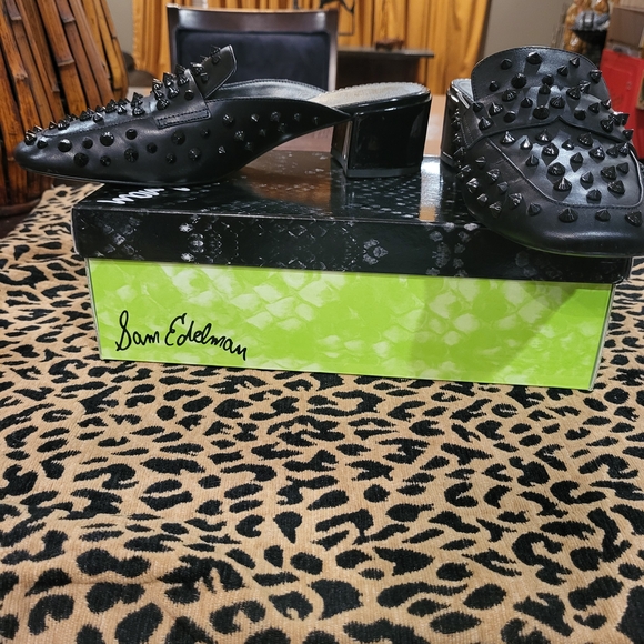 Sam Edelman Black Leather Studded Mules - Picture 3 of 5